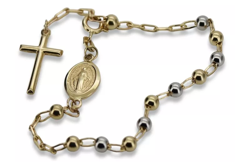 White gold zircons cross rosary bracelet