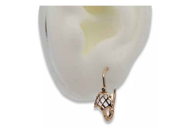 "14k 585 Gold Vintage-Roségold Ohrringe im Blatt-Design, Keine Steine" ven114