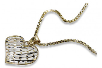 Pandantiv italian de 14k aur modern inima cu lanț de șarpe cpn029y&cc078yw