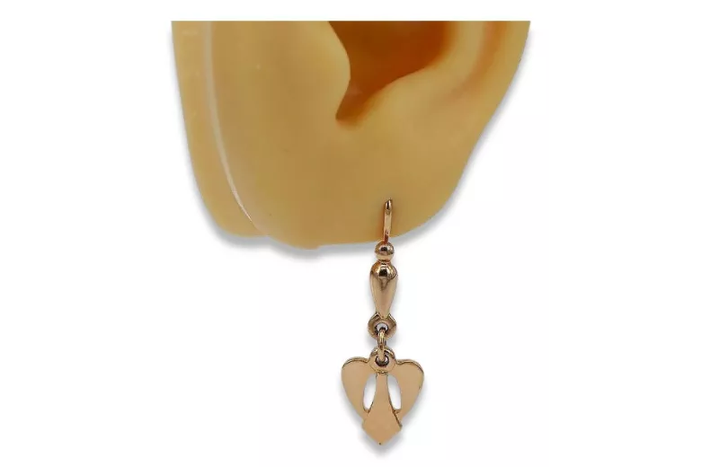 "Vintage Leaf Design Earrings in 14K 585 Rose Pink Gold without Stones" ven245