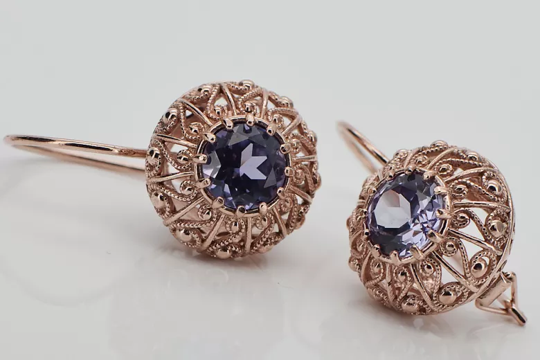 Vintage silver rose gold plated 925 Alexandrite Ruby Emerald Sapphire Aquamarine Zircon ... earrings vec002rp