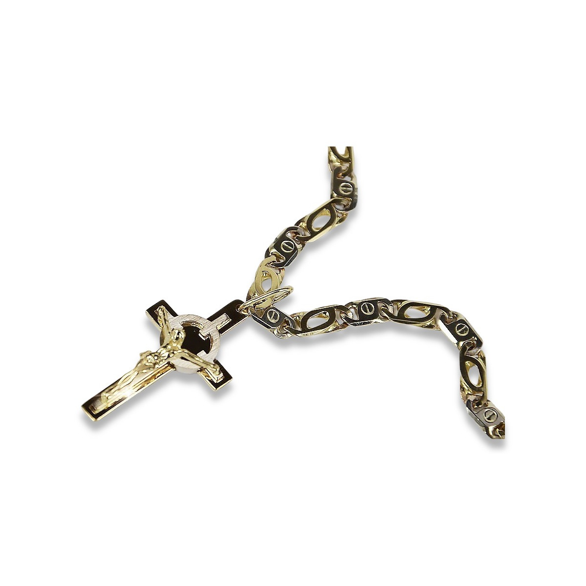 Итальянский желтый белый 14-клевое золото Католический крест и цепочка