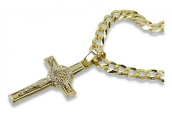 Yellow 14k gold Catholic cross & Gourmette chain ctc024yw&cc001y