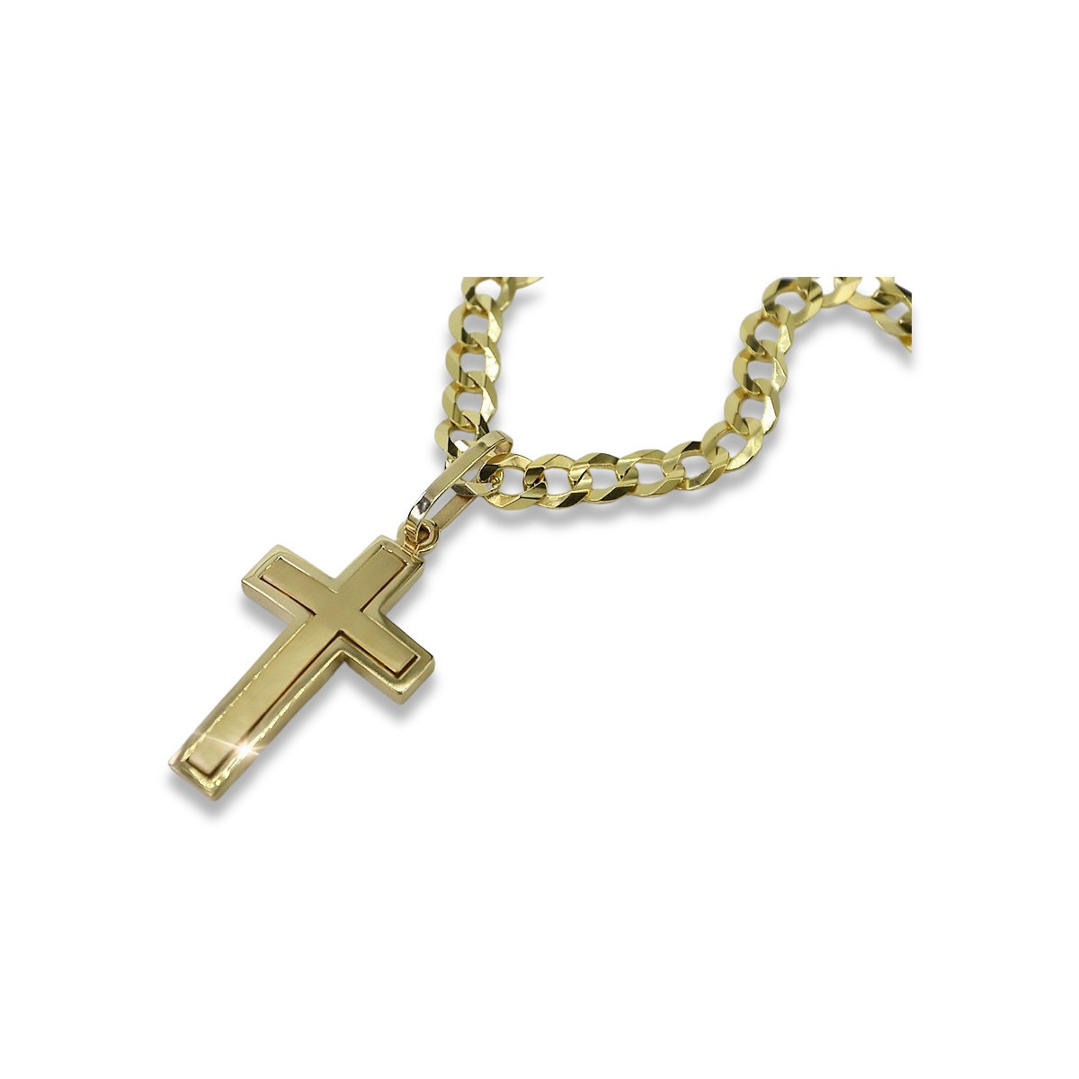 Итальянский желтый 14-ковый золотой католический крест и гурметная цепочка ctc026y&cc001y