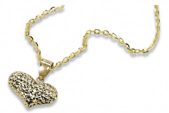 Italian 14k Gold modern heart pendant with Anchor chain cpn018y&cc003y