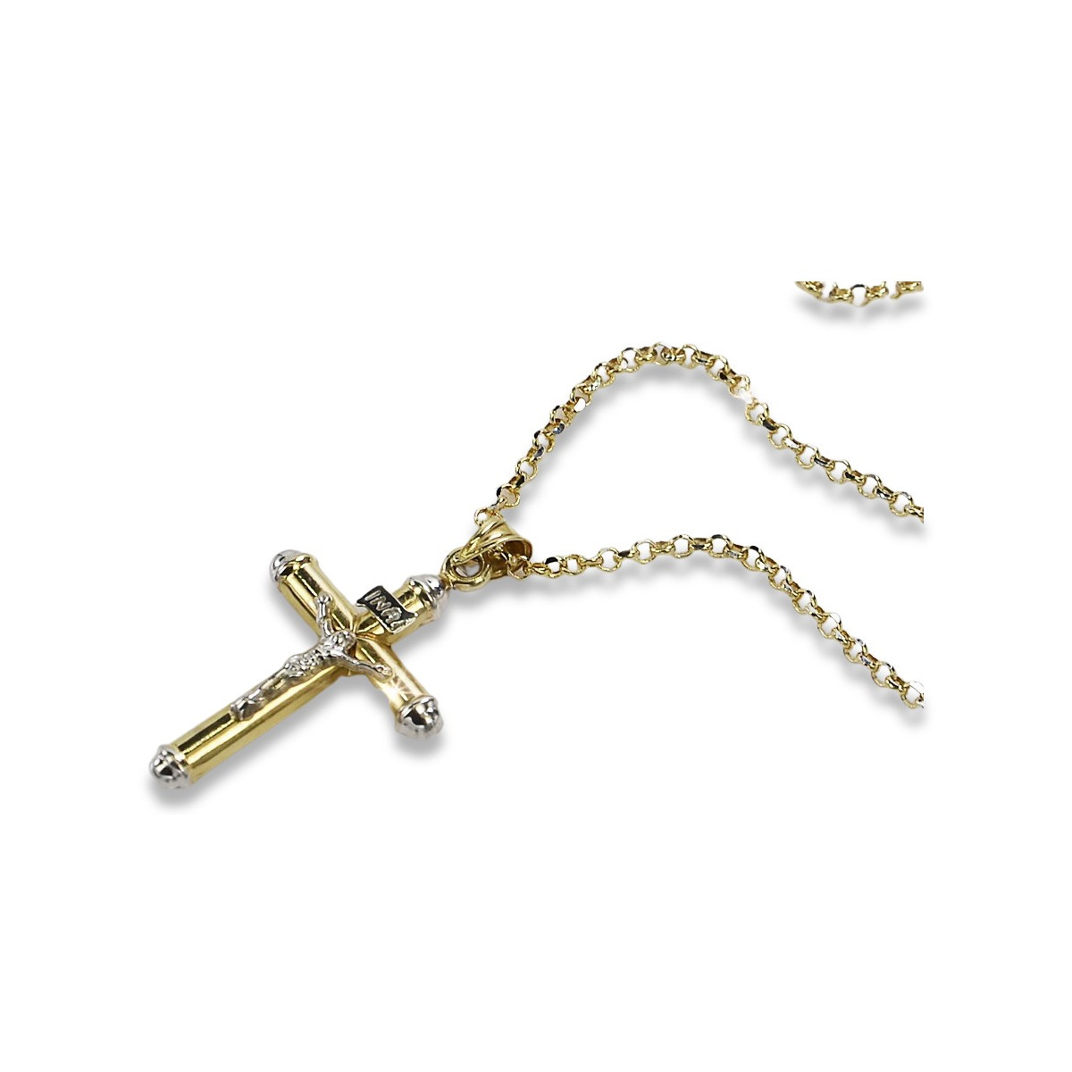 Chaîne de croix catholique et d’ancre en or jaune italien 14 carats