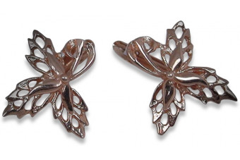 "Elegant 14K Rose Gold Leaf Design Earrings, Without Stone" cen006r