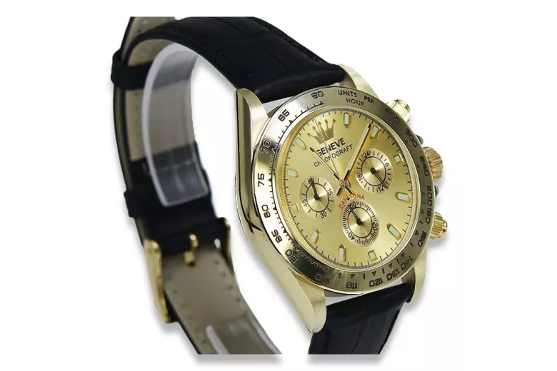 Goldene Herrenuhr Geneve ★ zlotychlopak.pl ★ Gold Reinheit 585 333 Niedriger Preis!