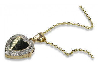 Colgante de corazón moderno italiano de oro de 14 quilates con cadena de anclaje cpc012y&cc006y