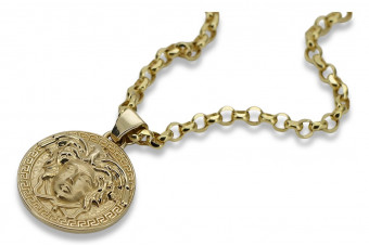 Medusa griega 14k colgante de oro con cadena cpn049y&cc003y