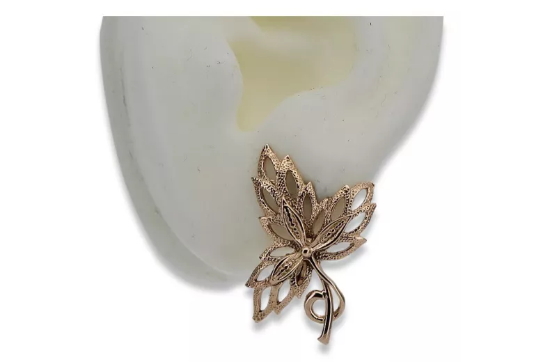 "Original No Stones 14K Rose Gold Maple Leaf Vintage Earrings" ven096r