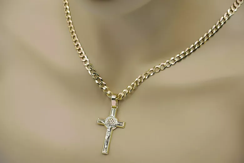 "14k czerwone złoto, vintage różowy i czerwony krzyż katolicki z Jezusem" ctc027r