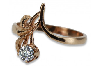 Joyería Vintage: anillo de diamante 0.16ct en oro rosa soviético 14k vrd095