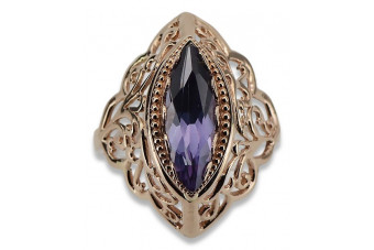 Vintage Rose Gold Ring 14K Alexandrite Ruby Emerald Sapphire Zircon 585 vrc017