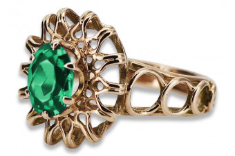 Exquisites 585 Originales Vintage-Roségold Smaragd Ring 14 Kara vrc032