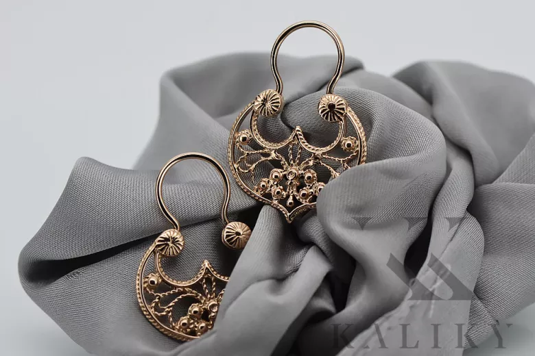 "Vintage 14K 585 Rose Pink Gold Gipsy Earrings without Stones" ven022