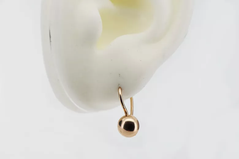 "Elegantes Aretes de Bola Antiguos en Oro Rosa 14k 585 Sin Piedras" ven199