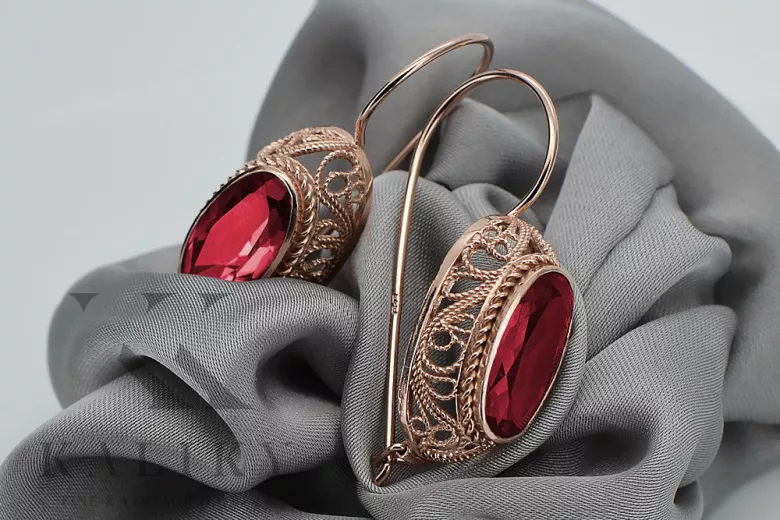 Vintage silver rose gold plated 925 Ruby earrings vec023rp