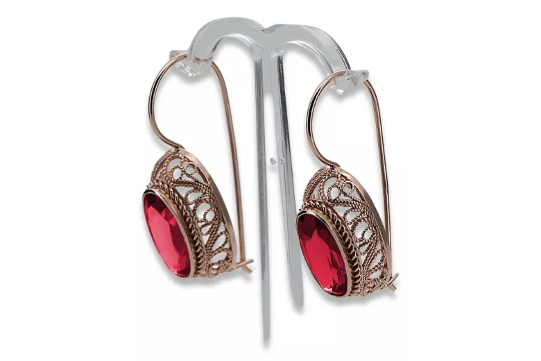 Vintage silver rose gold plated 925 Ruby earrings vec023rp
