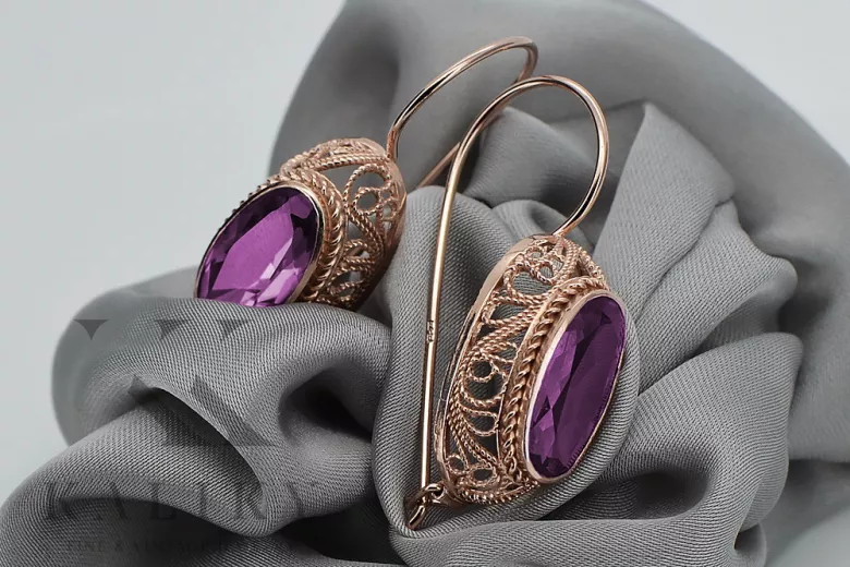 Vintage silver rose gold plated 925 amethyst vec023rp