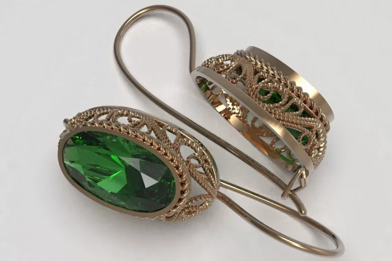 Vintage silver rose gold plated 925 Emerald earrings vec023rp