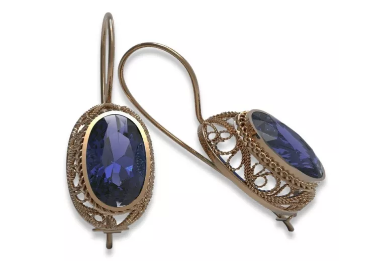 Vintage silver rose gold plated 925 Sapphire earrings vec023rp