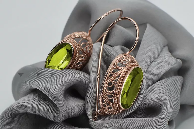 Vintage silver rose gold plated 925 yellow peridot earrings vec023rp