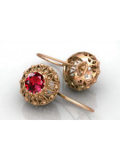 Rubis vintage élégant avec boucles d'oreilles en or rose 14 carats vec002, style soviétique russe style