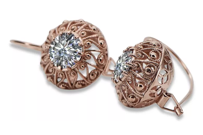 "Boucles d'oreilles en Or Rose 14 carats vec002 style Vintage avec Zircon, d'origine Russe Soviétique" style