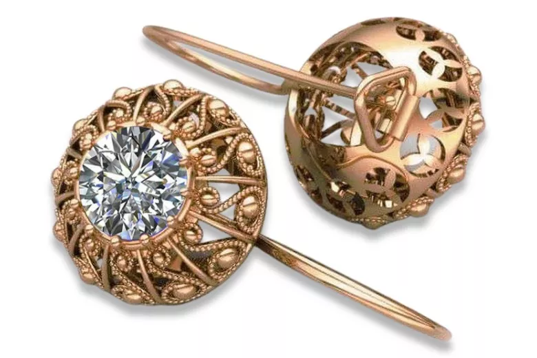 "Boucles d'oreilles en Or Rose 14 carats vec002 style Vintage avec Zircon, d'origine Russe Soviétique" style