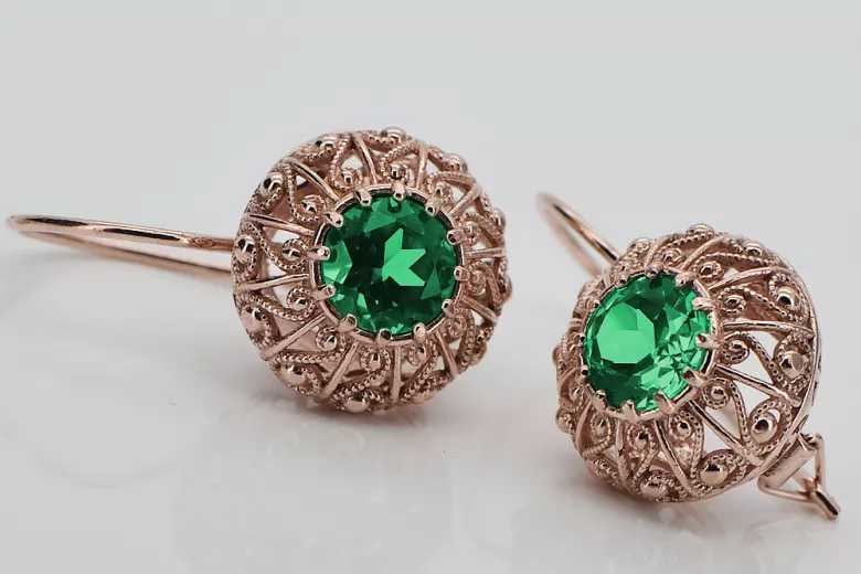 Vintage silver rose gold plated 925 Emerald earrings vec002rp