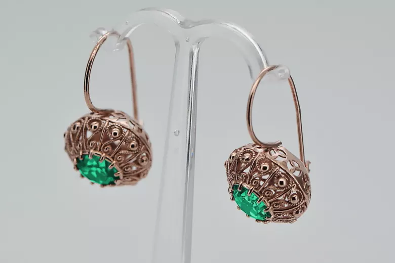 Vintage silver rose gold plated 925 Emerald earrings vec002rp