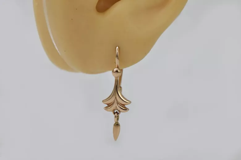 Bijoux vintage: Boucles d'oreilles feuille en or rose 14 carats 585, pas de pierres ven209