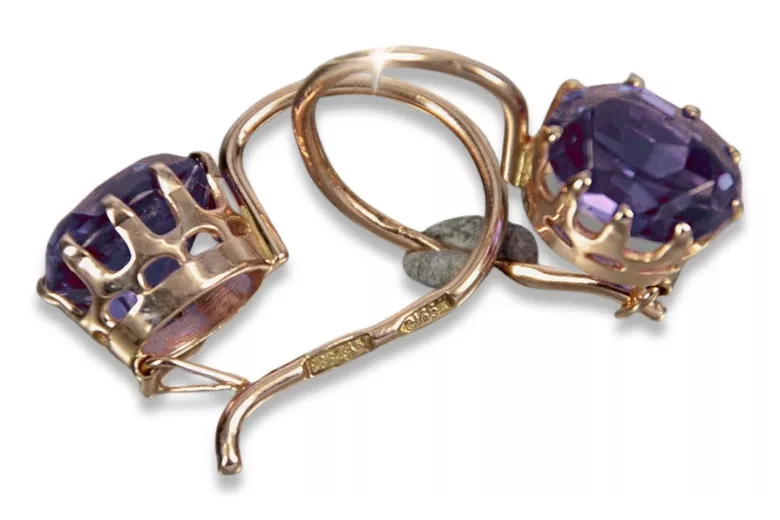 "Original 14K Rose Gold Vintage Alexandrite Earrings" vec196