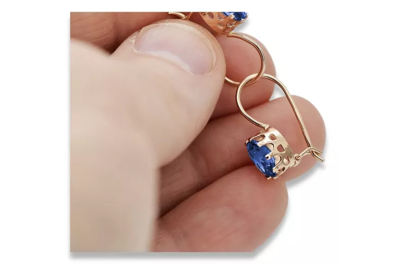 "Original Vintage Rose Pink 14K Gold Earrings with Sapphire Accents" vec196