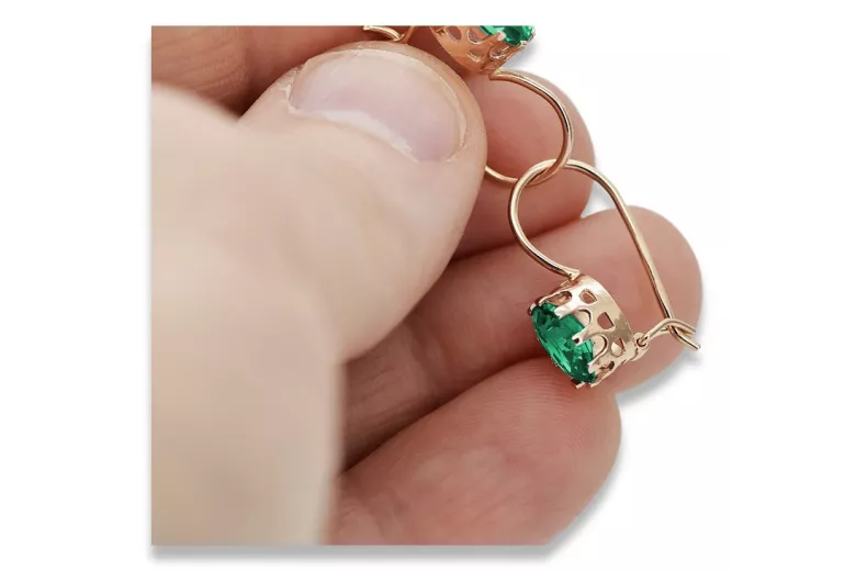 "Vintage 14K Rose Gold Earrings with Stunning Emeralds" vec196