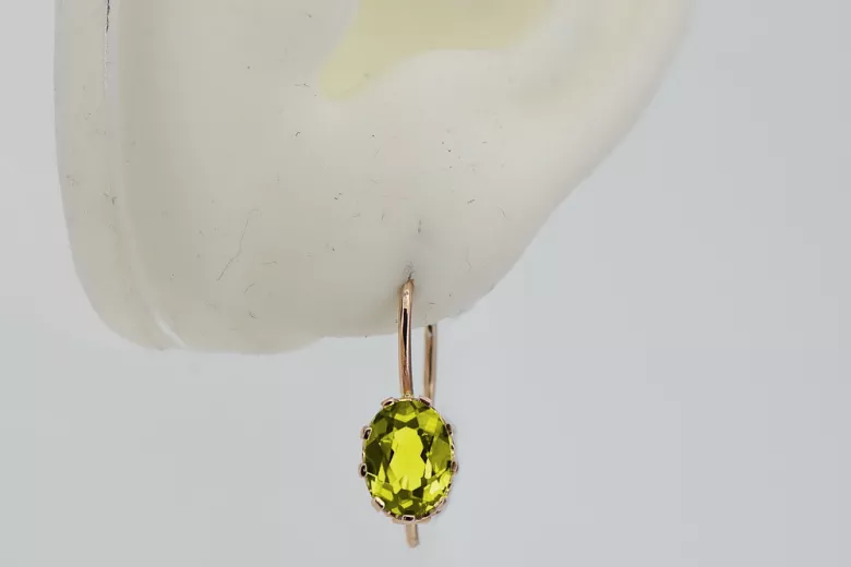 "Classic Vintage 14K Rose Gold and Yellow Peridot Drop Earrings" vec196