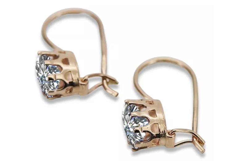 Boucles d'oreilles en zircon et or rose 14 carats 585, style vintage vec196