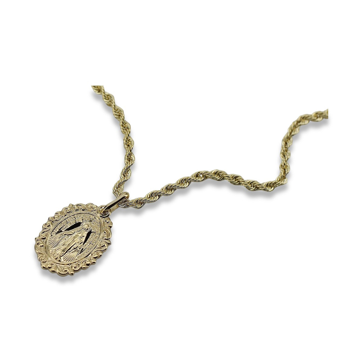 Złoty medalik Bozia z łańcuszkiem Corda 14k 585 pm005y&cc019y2mm