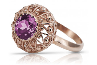 Российское советское серебряное кольцо с аметистом из розового золота 925 пробы vrc059rp Vintage