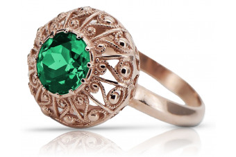 Vintage 925 Silver Rose Gold Plated Emerald Ring vrc059rp Vintage