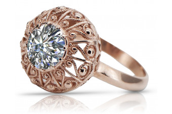Russische Sowjetische 925 Silber Rose vergoldet Zirkon Ring vrc059rp Vintage