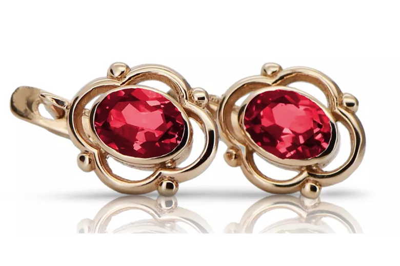 Vintage silver rose gold plated 925 ruby earrings vec033rp