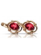 Élégantes boucles d'oreilles vintage en or rose 14 carats et rubis vec033 de Russie soviétique style