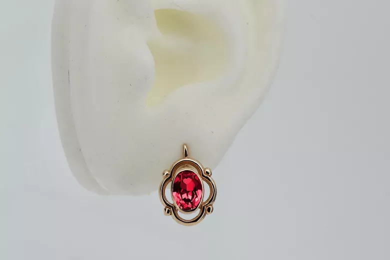 Élégantes boucles d'oreilles vintage en or rose 14 carats et rubis vec033 de Russie soviétique style