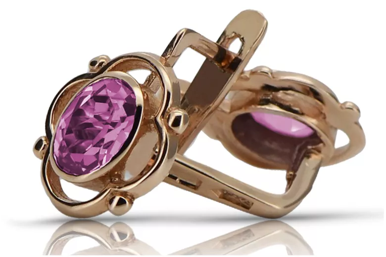 Améthyste et or rose 14 carats vintage d'origin, Boucles d'oreilles de style russe vec033. style