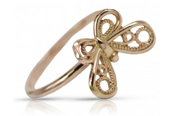 "Оригінальний безкамінний перстень з рожевого золота 14К 585 вінтажного стилю" vrn088