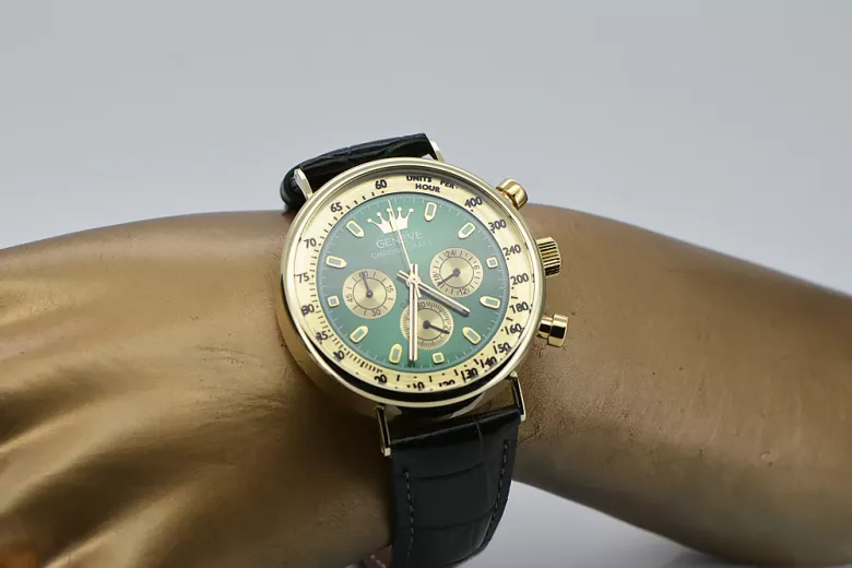 Жовтий 14k 585 золотий чоловічий годинник Geneve mw012y-gr