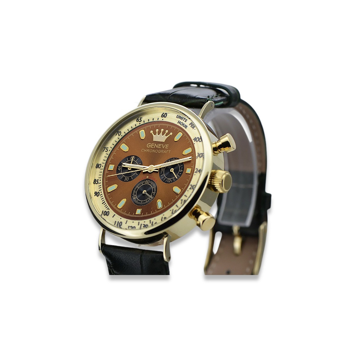 Złoty elegancki zegarek na pasku męski 14k 585 Geneve mw012y-br