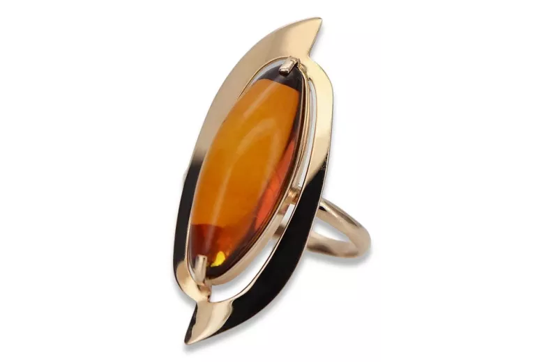 Russian rose Soviet pink USSR red 585 583 gold amber ring vrab008